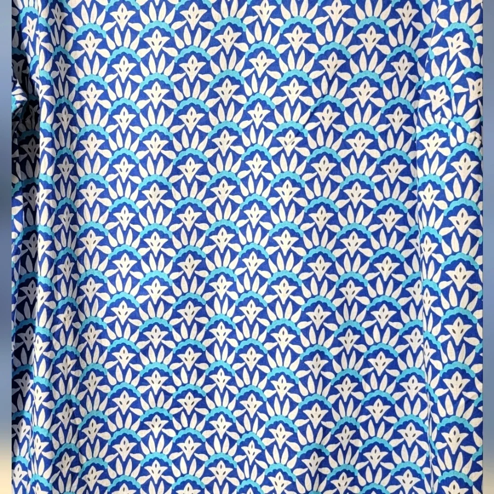 TALBOTS WOMAN 2X Blue White Cotton Scallop Tunic Blouse Top - Picture 3 of 8
